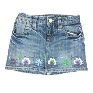 GAP Blue Denim Skirt with Pink Embroidery
